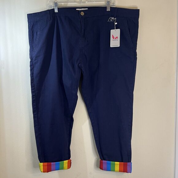 Pride Bunny Rainbow Roll Up Chino Pants Blue sz 50 New Denim Jeans Pride - Picture 1 of 7